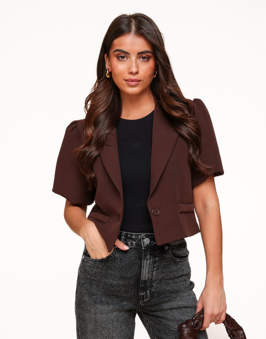 Brown Cropped Puff Sleeves - Blazer