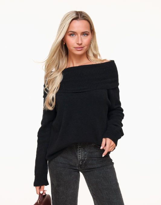 Black Knitted Off Shoulder - Sweater