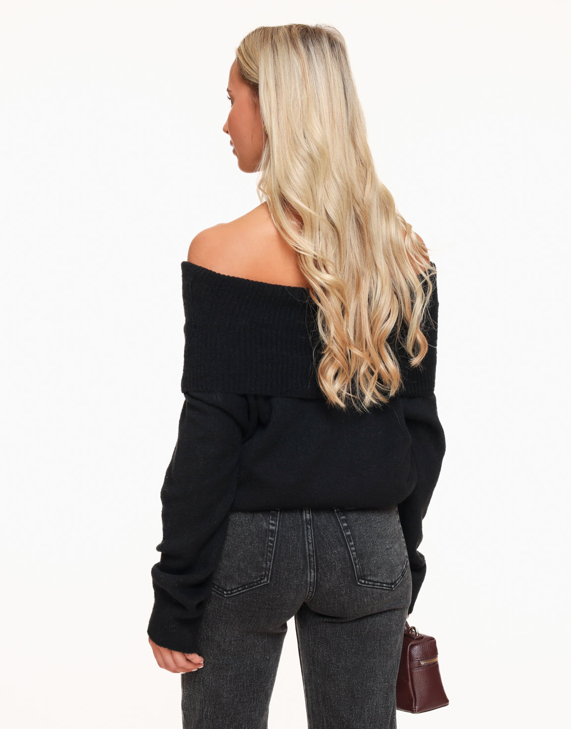 Black Knitted Off Shoulder - Sweater