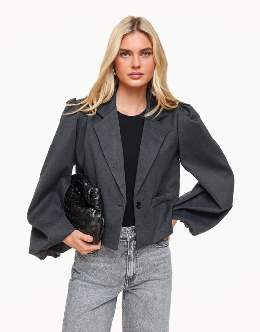 Black Glitter Stones Puff Sleeves LS - Blazer