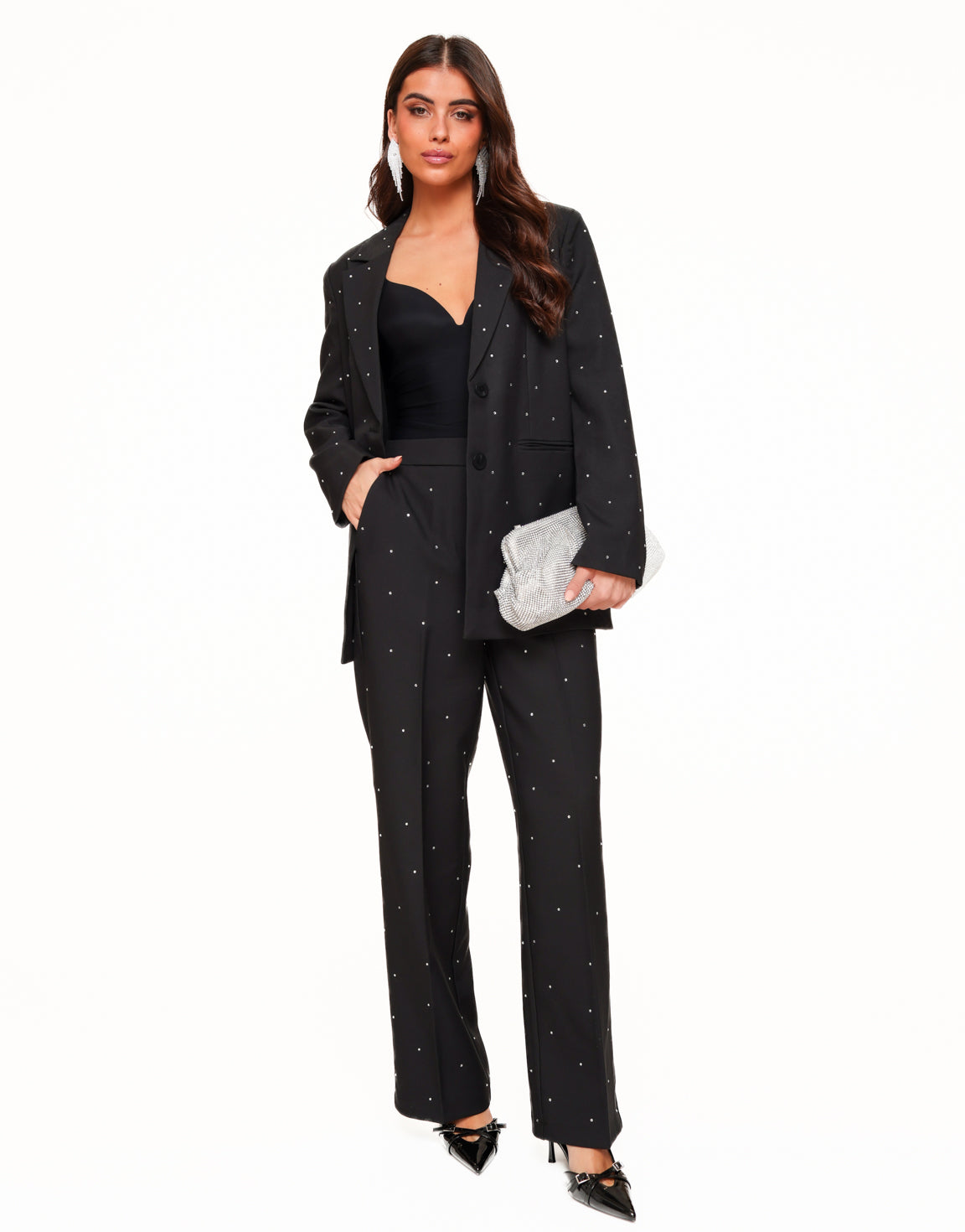 Zwarte Glitter Stenen Blazer - Set