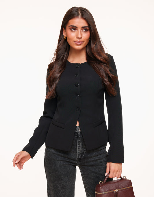 Black High Buttons LS - Top