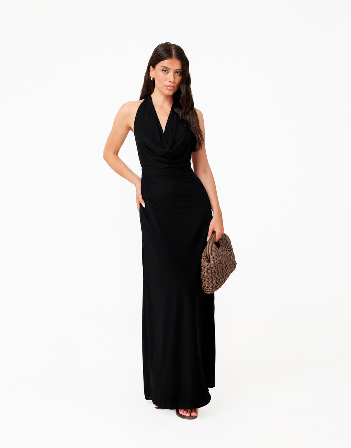 Zwarte Open Halter Lange - Jurk