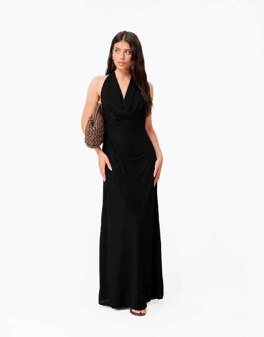 Zwarte Open Halter Lange - Jurk