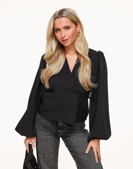 Black Puff Sleeve Wrap - Blazer