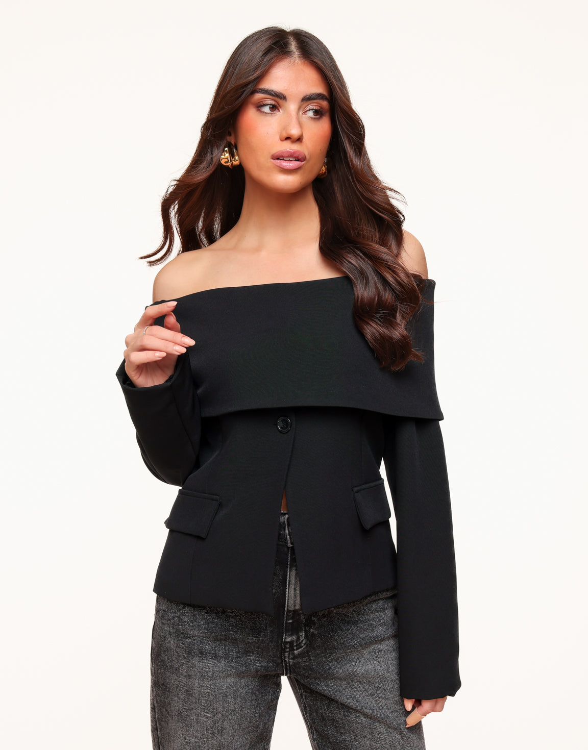 Zwarte F/W Edit Off Shoulder Blazer - Top