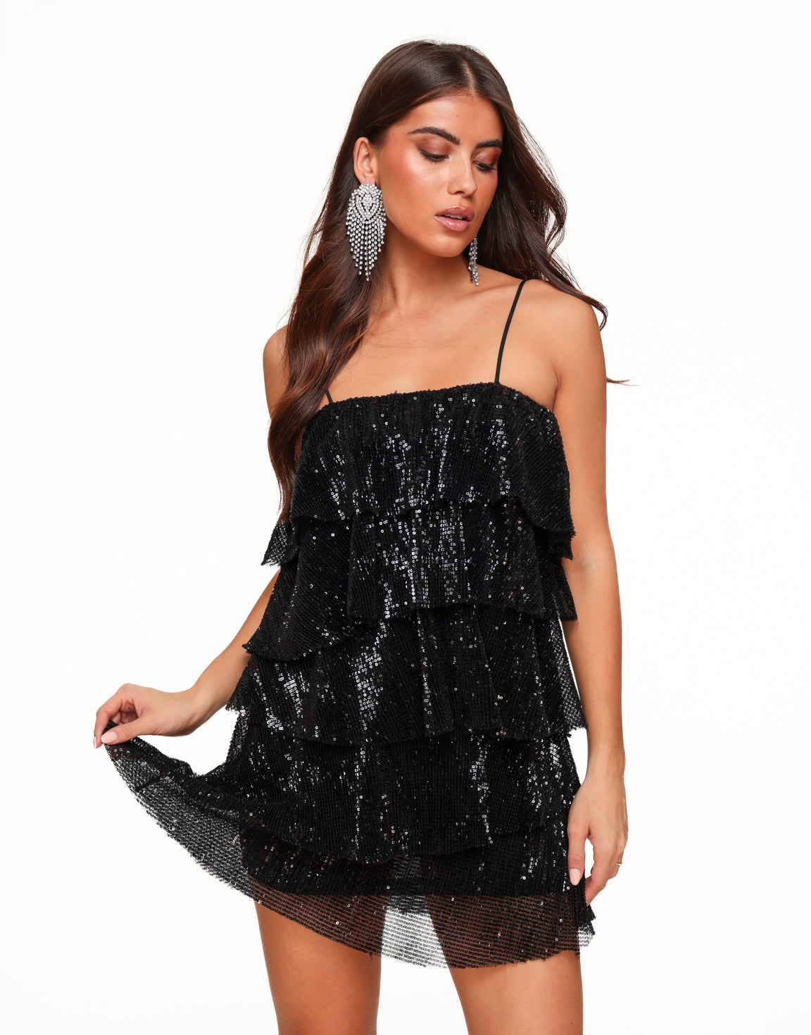 Black Sequins Ruffle - Dress