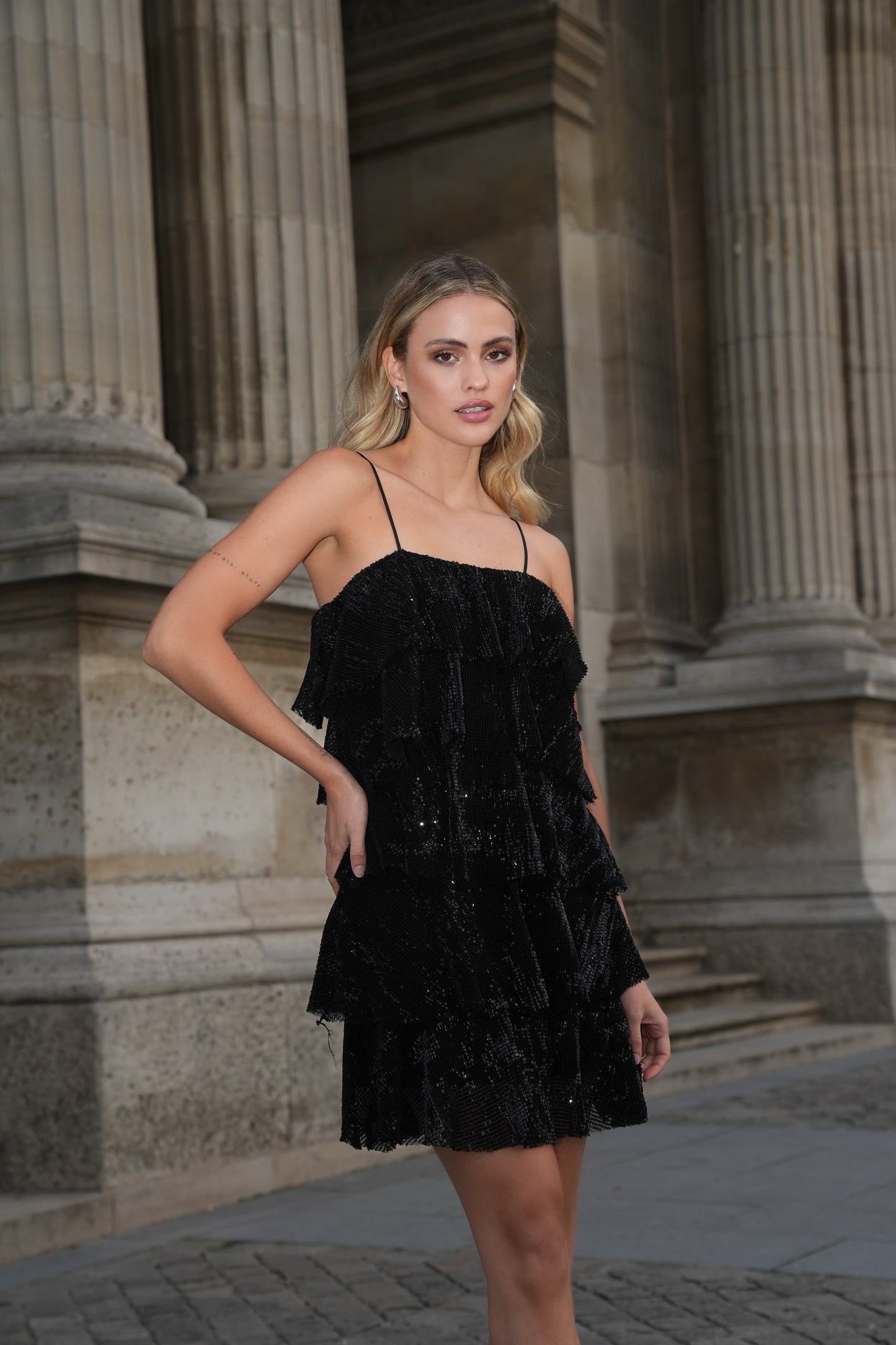 Black Sequins Ruffle - Dress