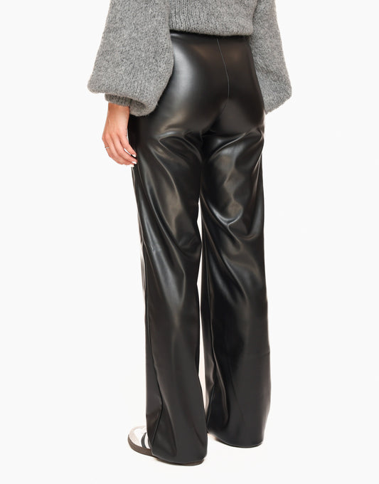 Black PU Leather Wide - Trousers