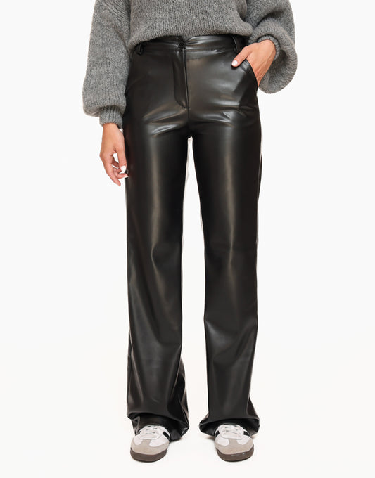 Black PU Leather Wide - Trousers