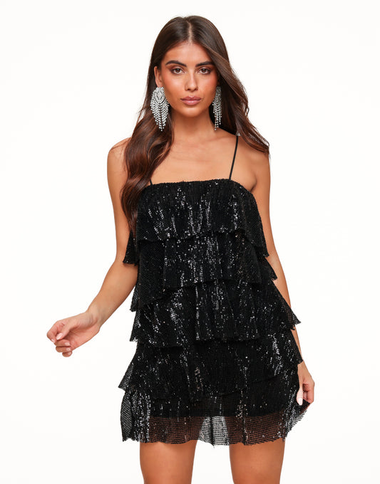 Black Sequins Ruffle - Dress