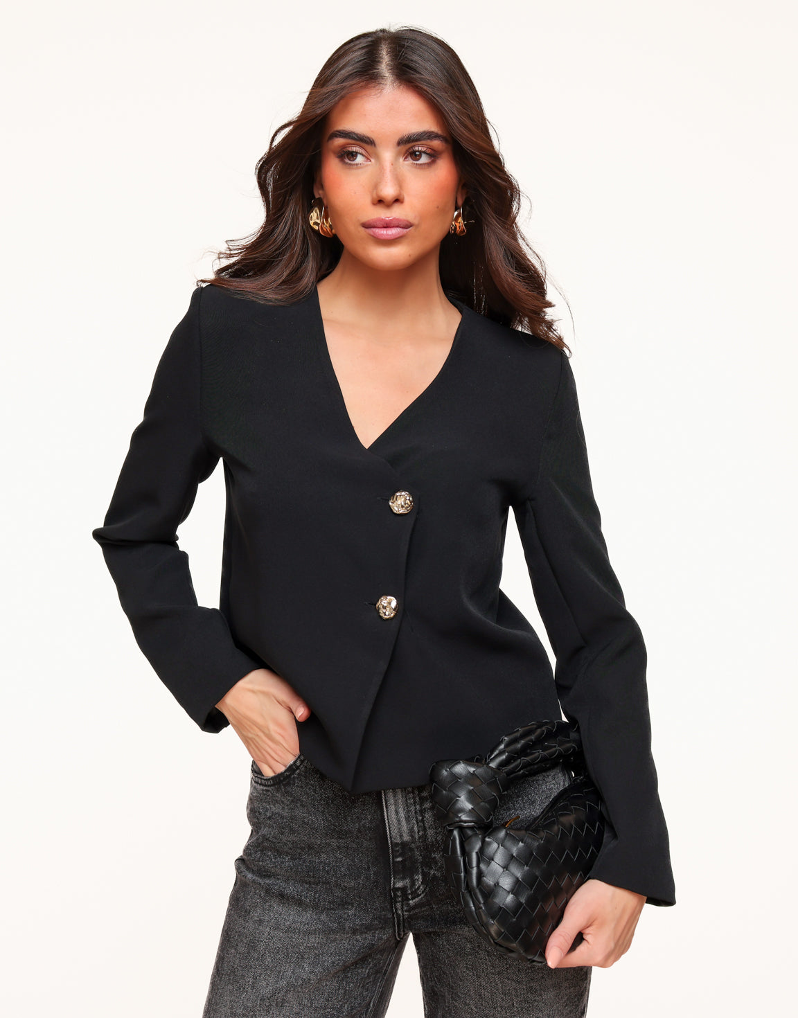 Zwarte F/W Edit Blazer V-hals Gouden Knopen - Top