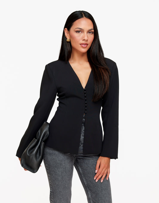 KLEDING-ZWARTE-VHALS-KNOOPJES-BLAZER-VOORAANZICHT-01