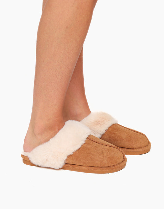 SCHOENEN-CAMEL-FLUFFY-PANTOFFELS