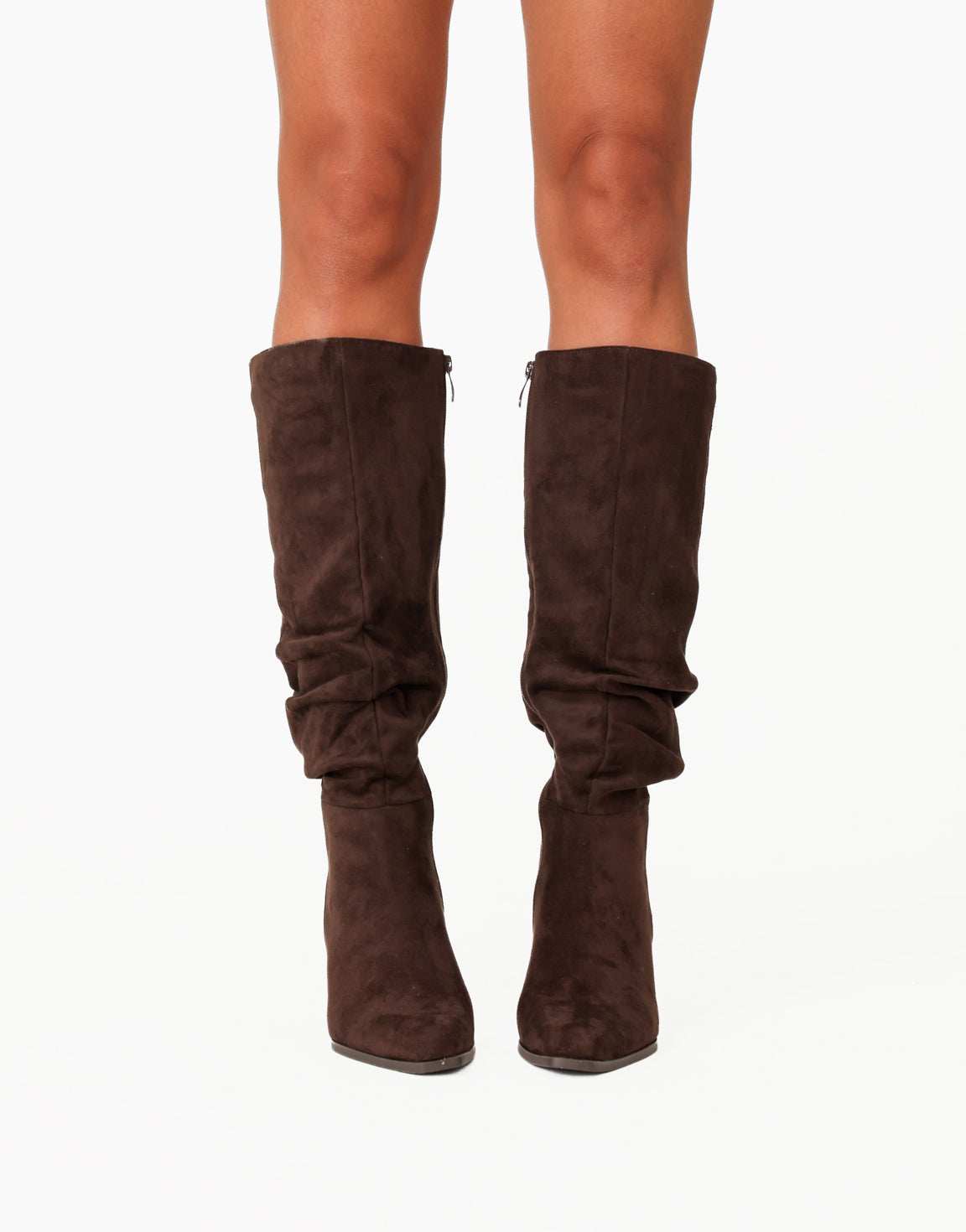 SCHOENEN-DONKERBRUINE-FAUX-SUEDE-HOGE-LAARZEN