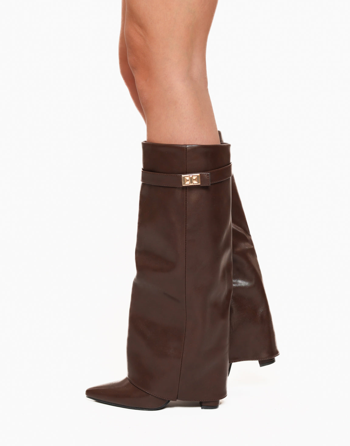 Dark Brown High Overlap Heel - Boots