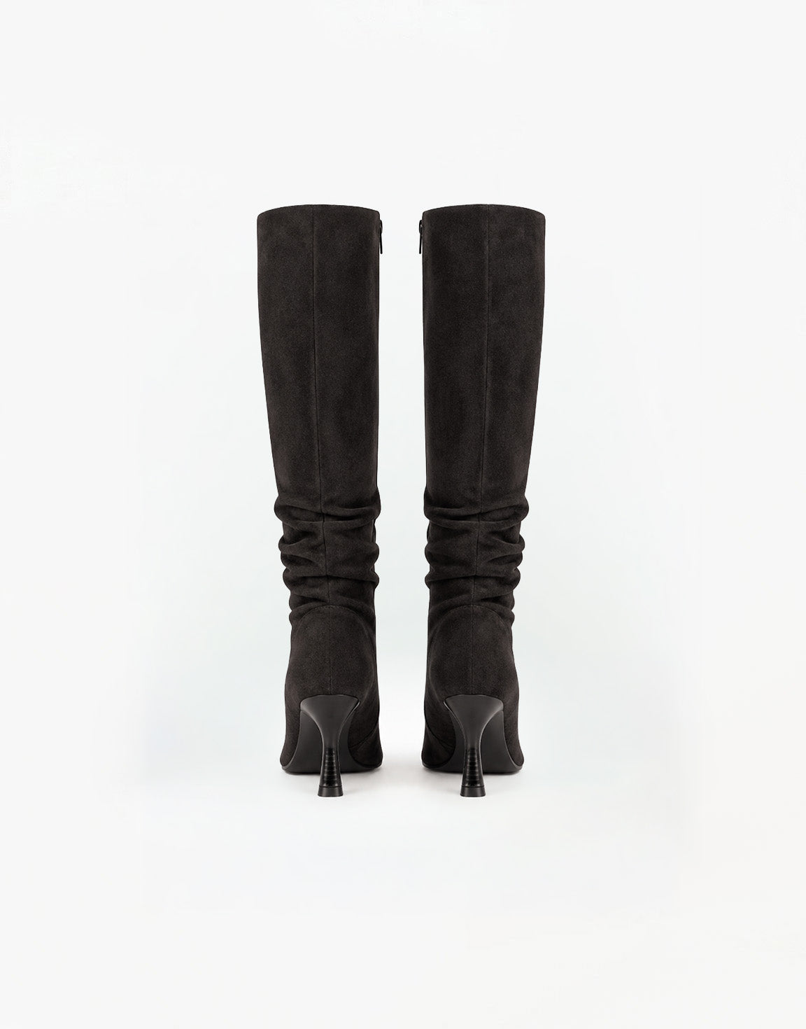 SCHOENEN-DONKERBRUINE-SUEDE-HOGE-HAK-LAARZEN-ACHTER-AANZICHT