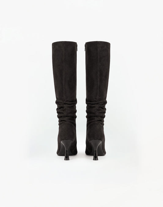 SCHOENEN-DONKERBRUINE-SUEDE-HOGE-HAK-LAARZEN-ACHTER-AANZICHT