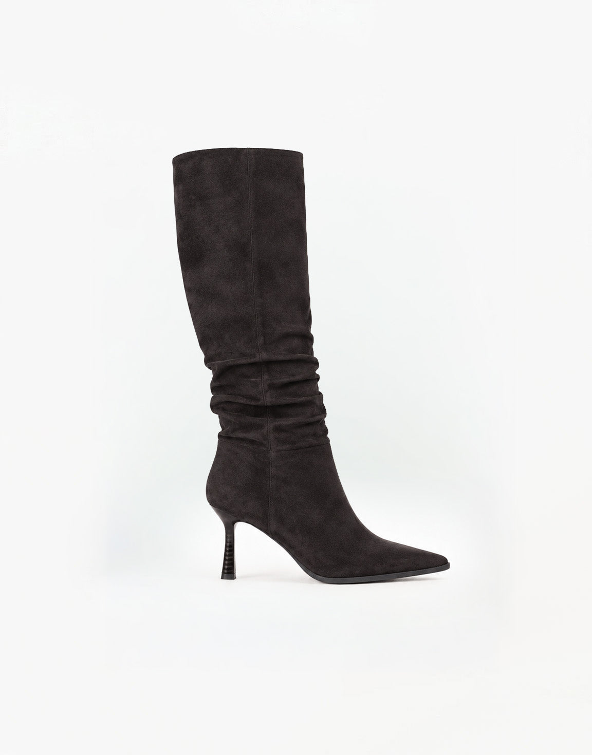 SCHOENEN-DONKERBRUINE-SUEDE-HOGE-HAK-LAARZEN-ZIJ-AANZICHT