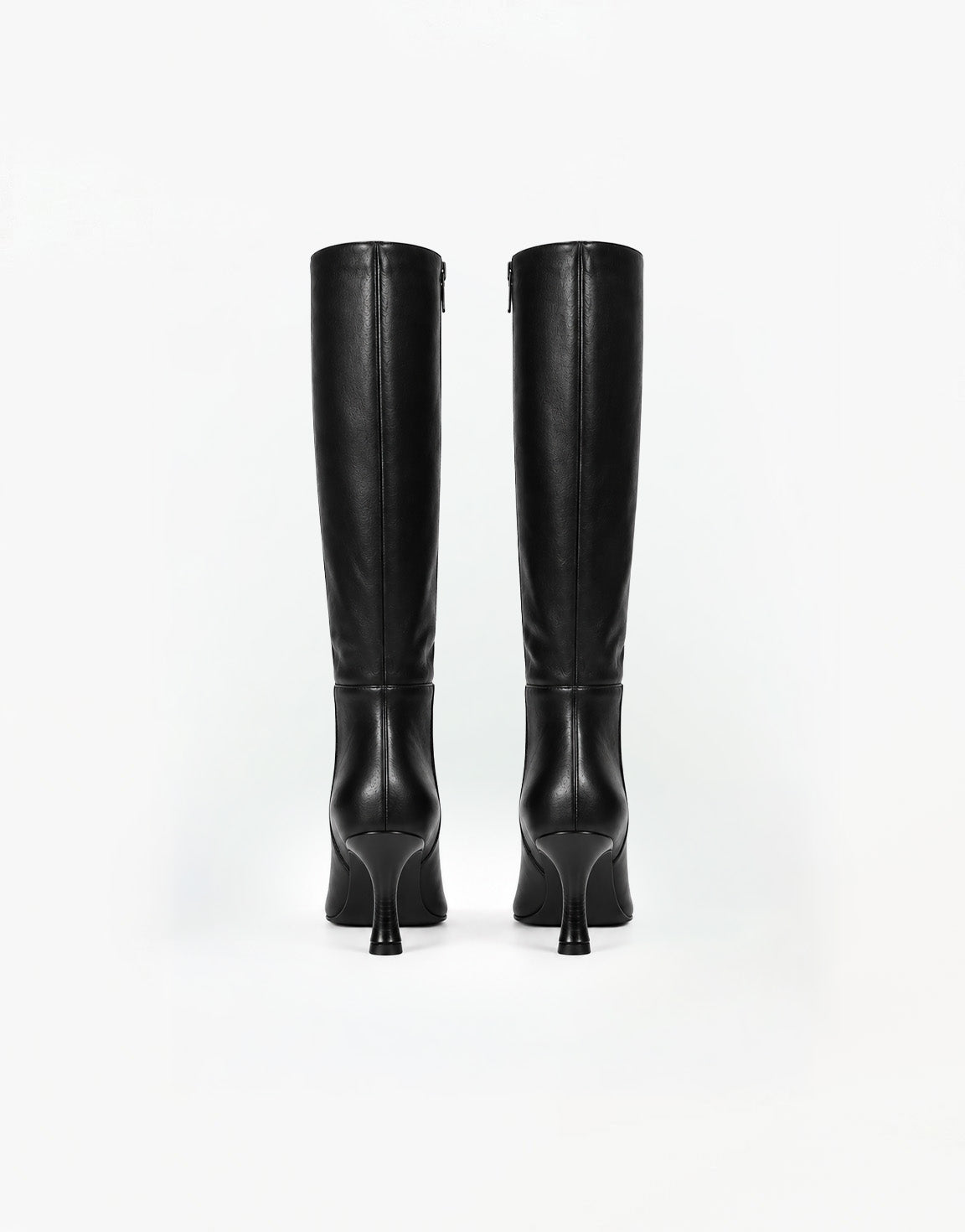 SCHOENEN-ZWARTE-LEREN-HAK-LAARZEN-ACHTERAANZICHT