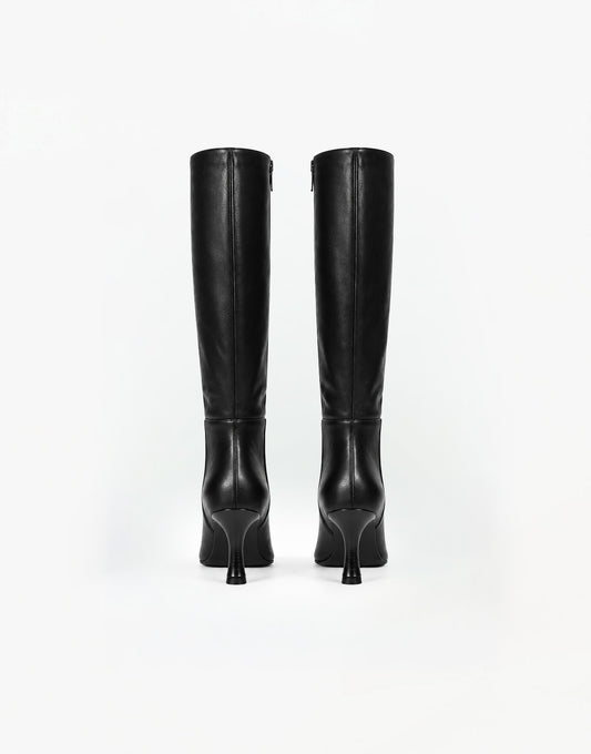SCHOENEN-ZWARTE-LEREN-HAK-LAARZEN-ACHTERAANZICHT