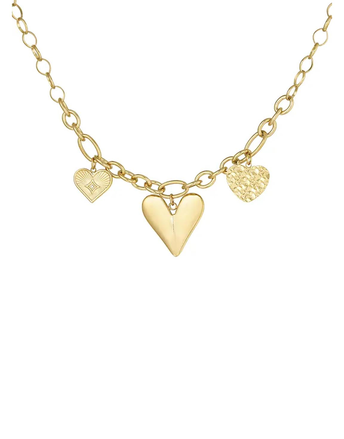 Gold Hearts Motif Charm - Necklace