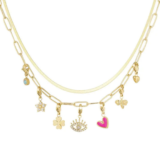 Golden Trendy Pendans Double Chain - Necklace