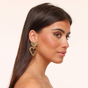 Golden Big Motif Heart - Earrings