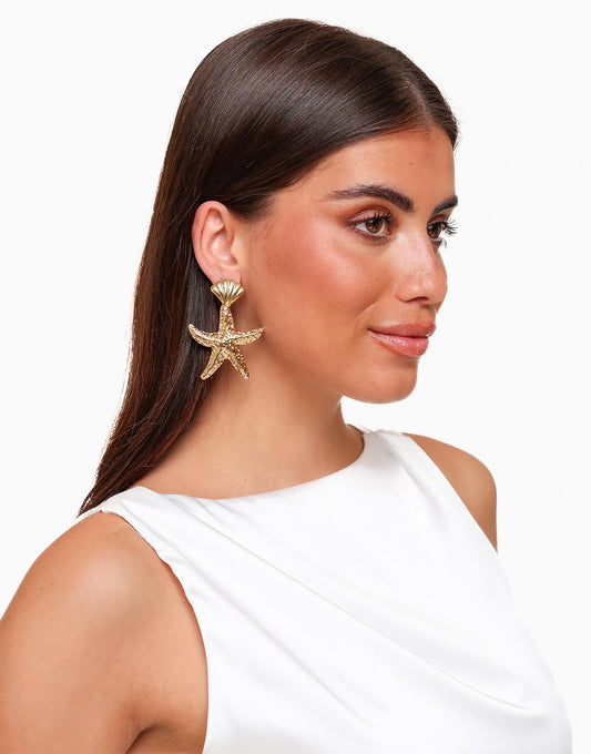 Golden Gold Starfish Pendant - Earrings
