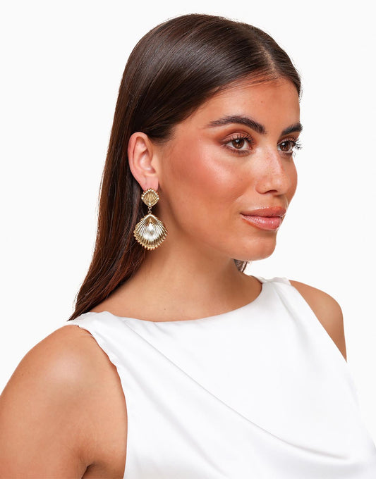 Gold Shell Pendant - Earrings