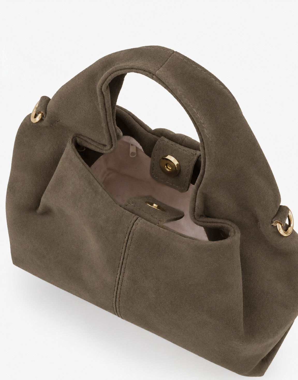 Taupe Suede Ronde Schouder - Tas
