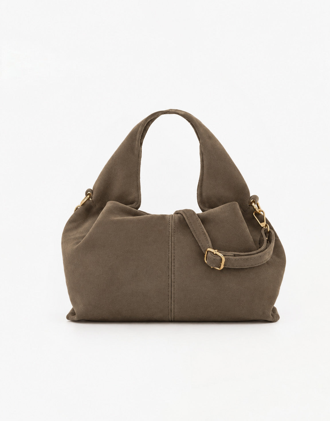 Taupe Suede Ronde Schouder - Tas