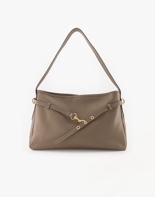 Taupe Leren Vierkante - Tas