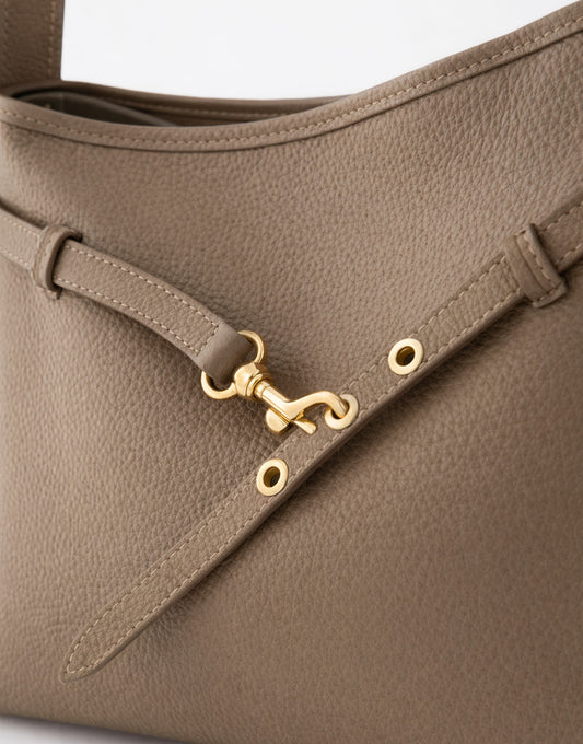 Taupe Leren Vierkante - Tas