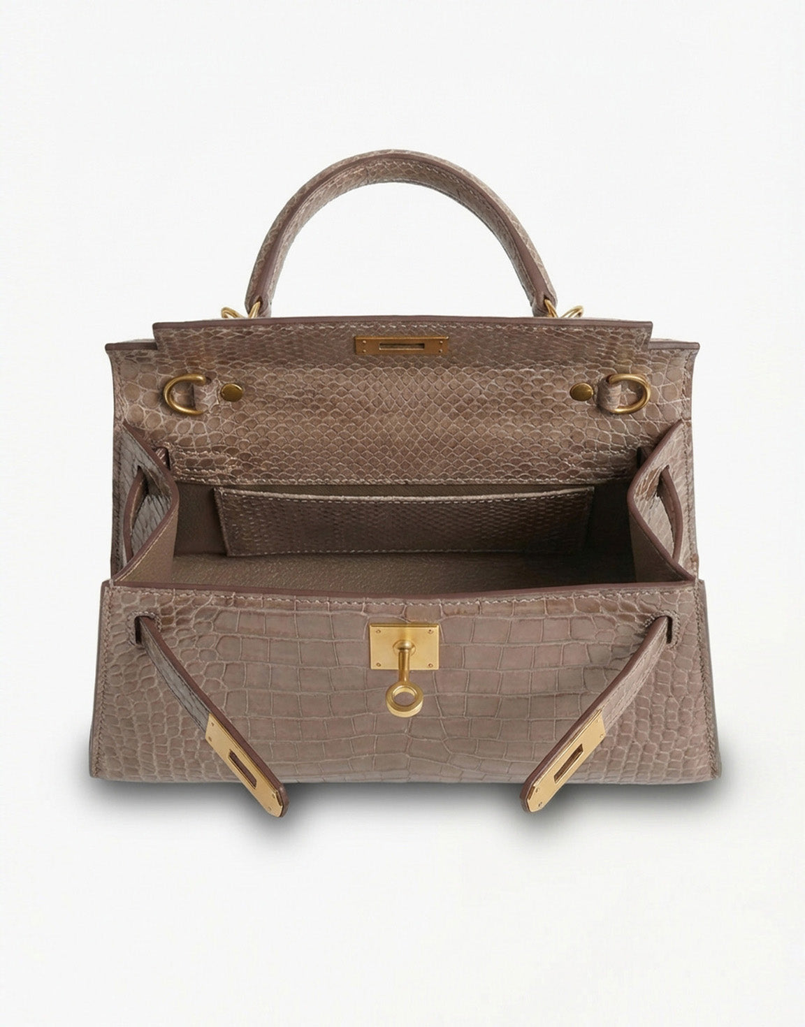 Taupe Slangen Leren Gouden Detail - Tas