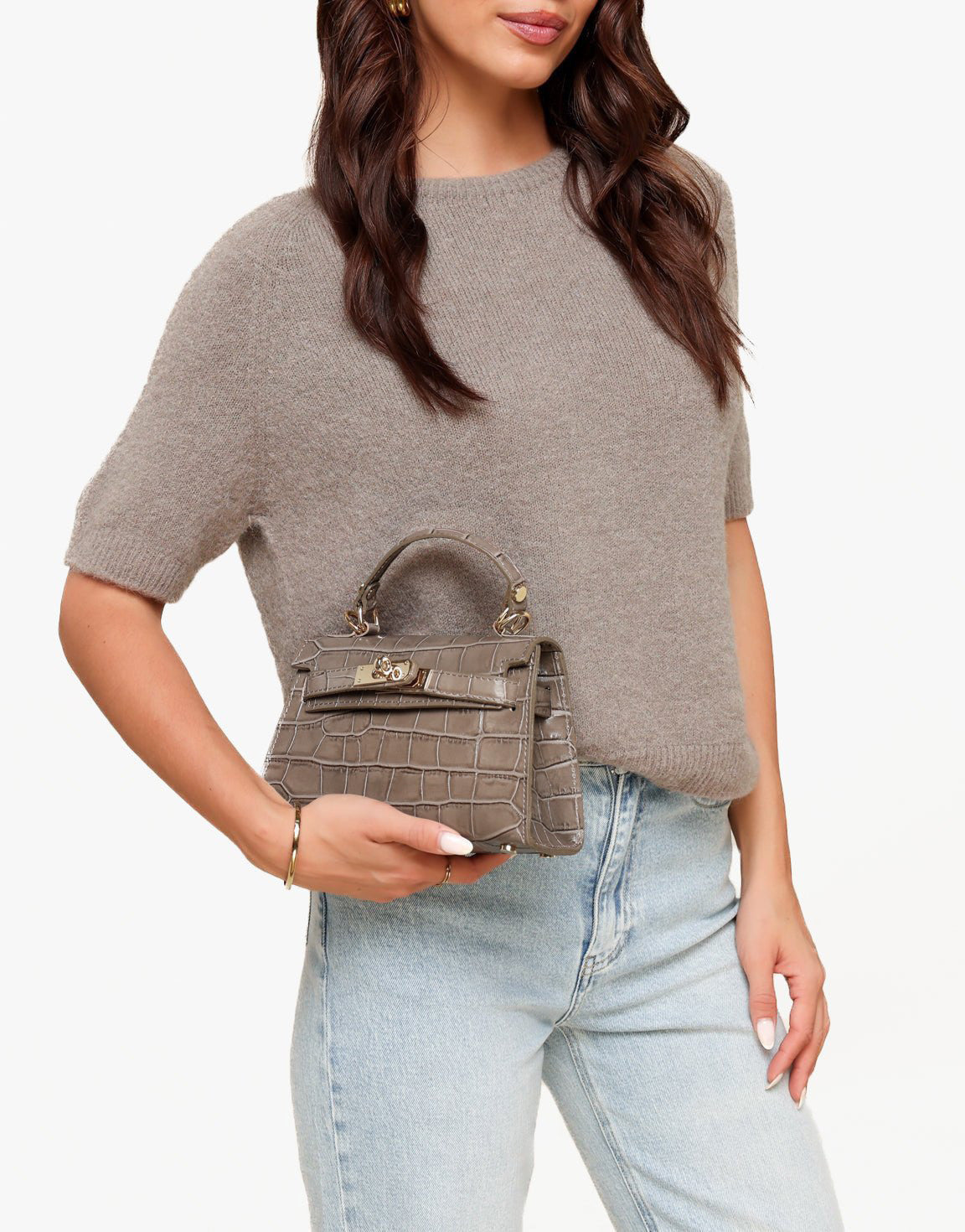 Taupe Snake Leather Gold Detail - Bag