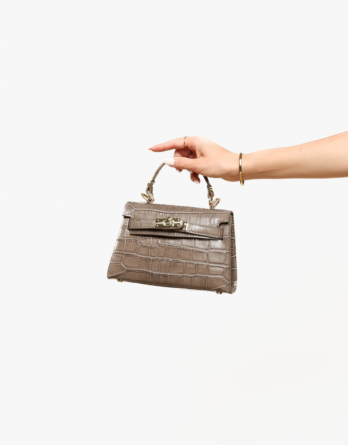 Taupe Snake Leather Gold Detail - Bag