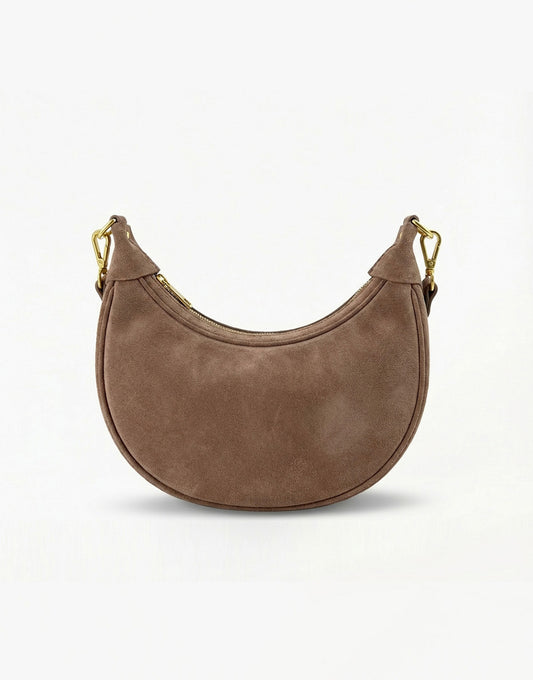 Taupe Suede Half Ronde Leren - Tas