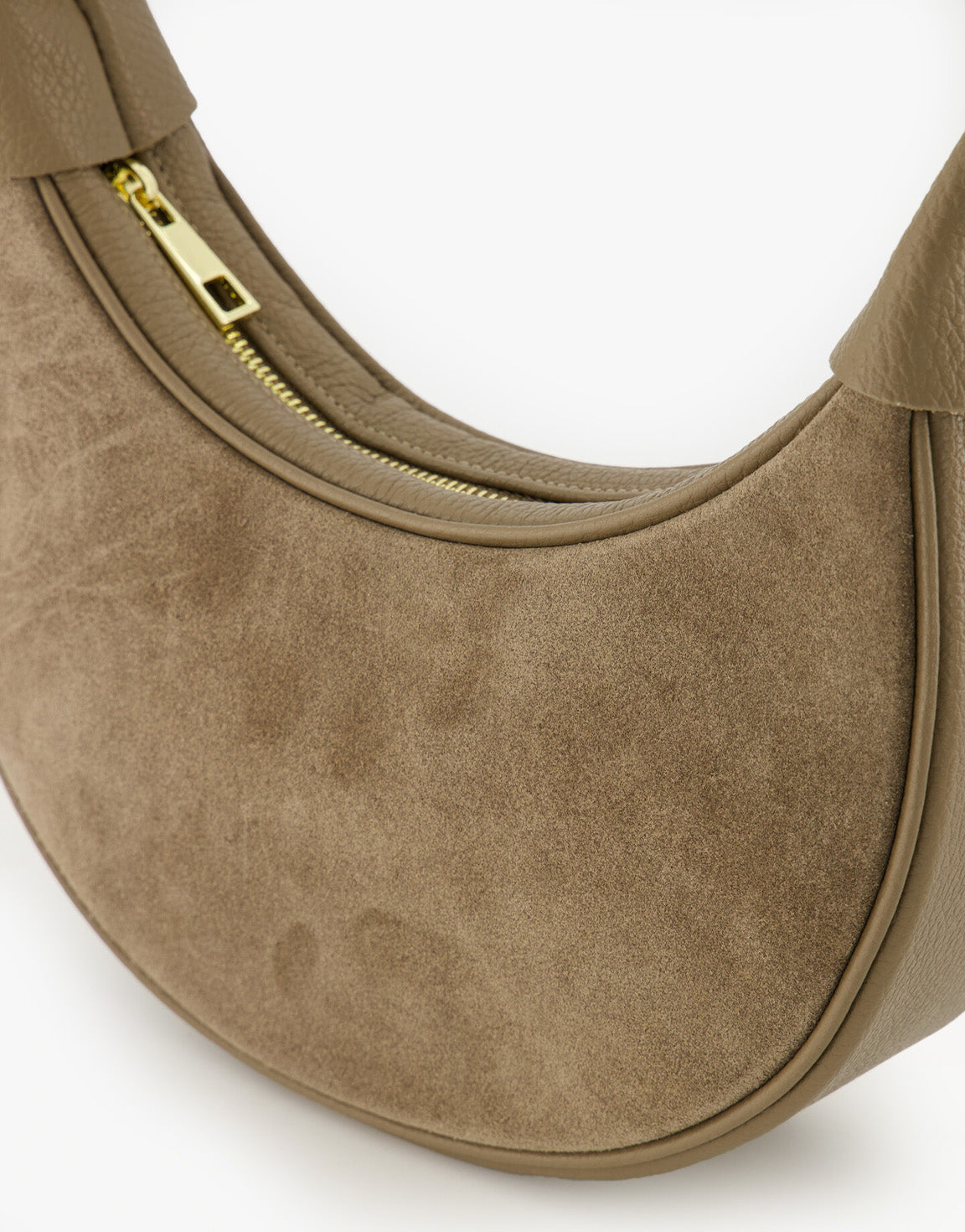 Taupe Suede Half Ronde Leren - Tas