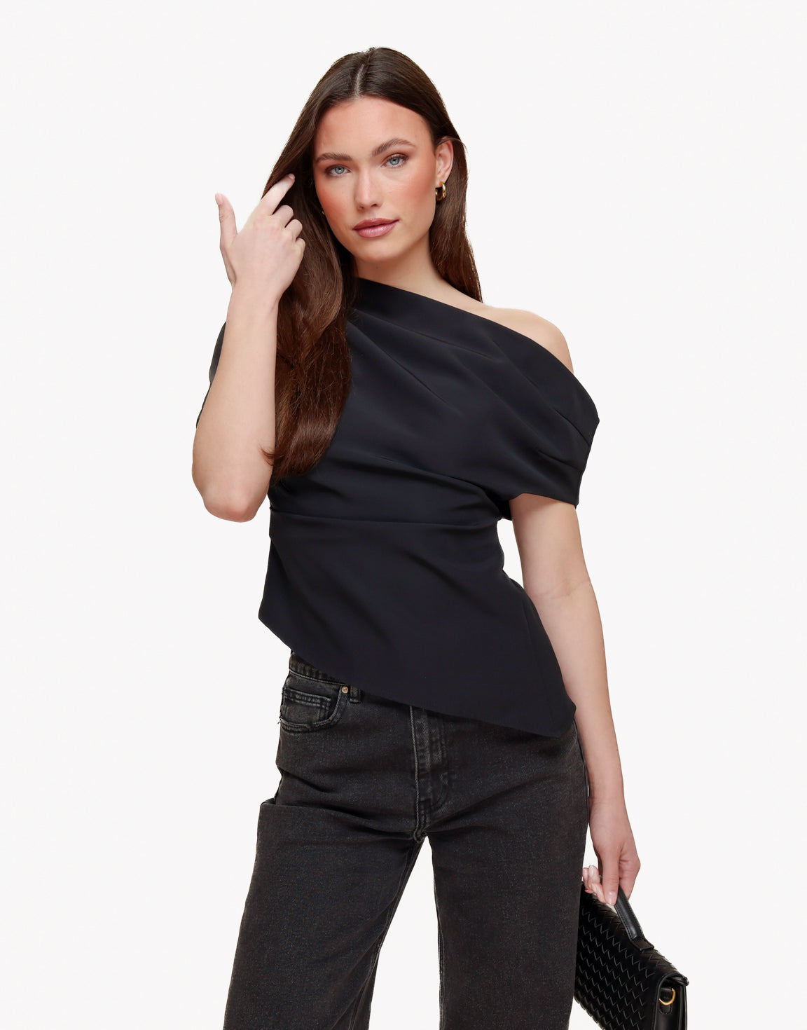 Black Draped Off Shoulder SS - Top | Olivia & Kate - Olivia & Kate