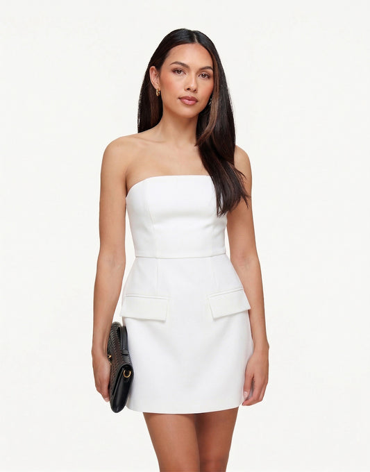Witte Strapless Uitlopende - Jurk