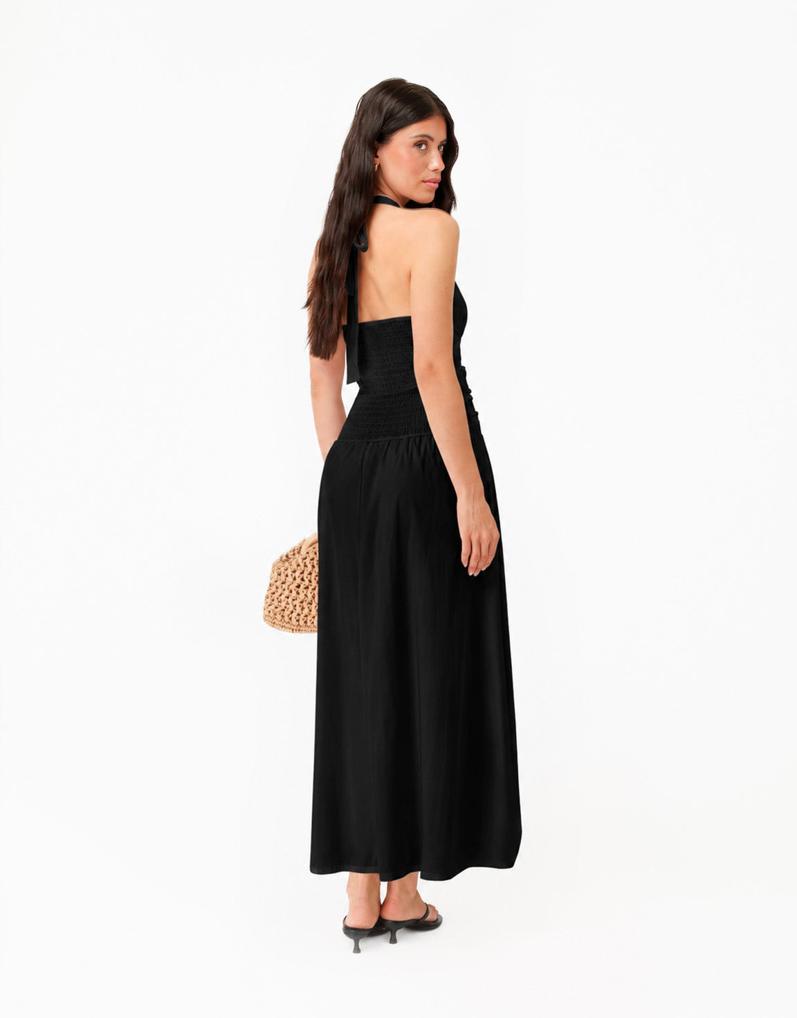 Zwarte Halter V-hals Maxi - Jurk