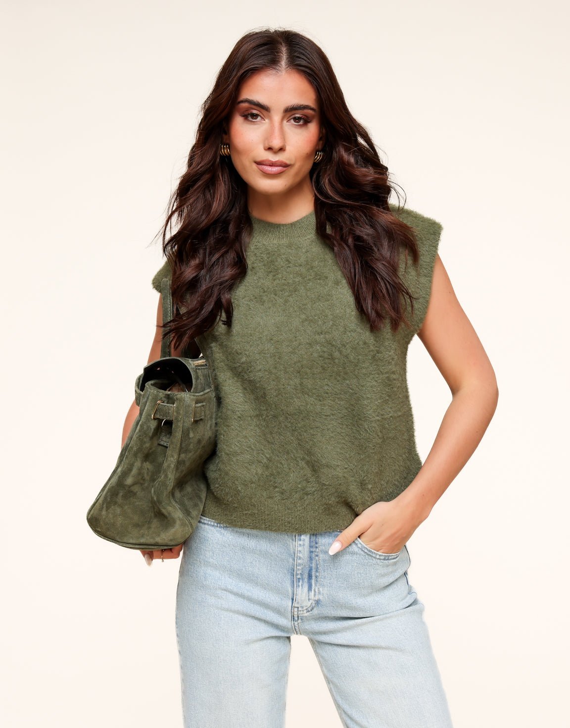 Army Groene Fluffy Spencer - Top - Olivia & Kate