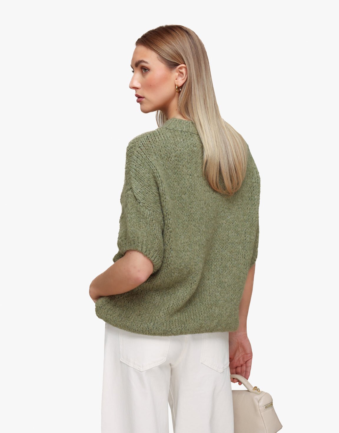 Army Groene Gebreide Wollen 3/4 Mouw - Trui - Olivia & Kate