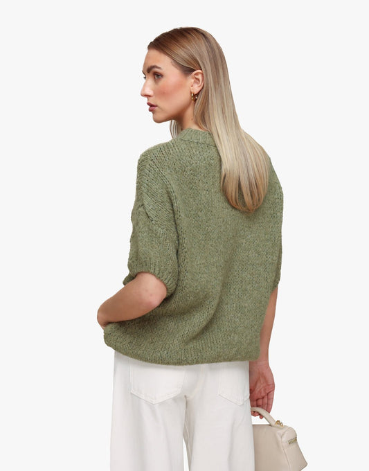 Army Groene Gebreide Wollen 3/4 Mouw - Trui - Olivia & Kate