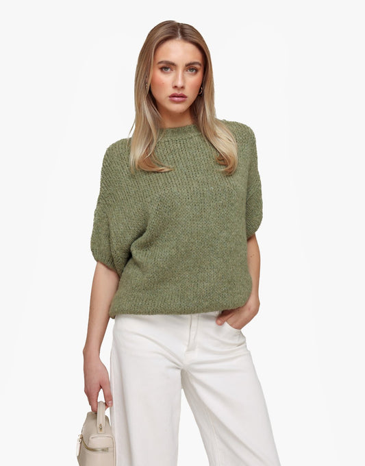 Army Groene Gebreide Wollen 3/4 Mouw - Trui - Olivia & Kate