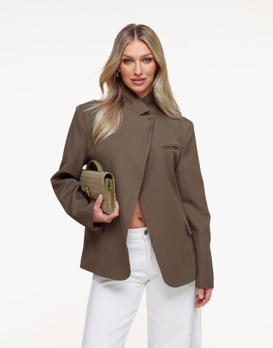 Army Groene Hoge Knoop Split - Blazer - Olivia & Kate