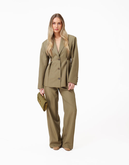 Army Groene Stevige Classic Detail - Blazer - Olivia & Kate