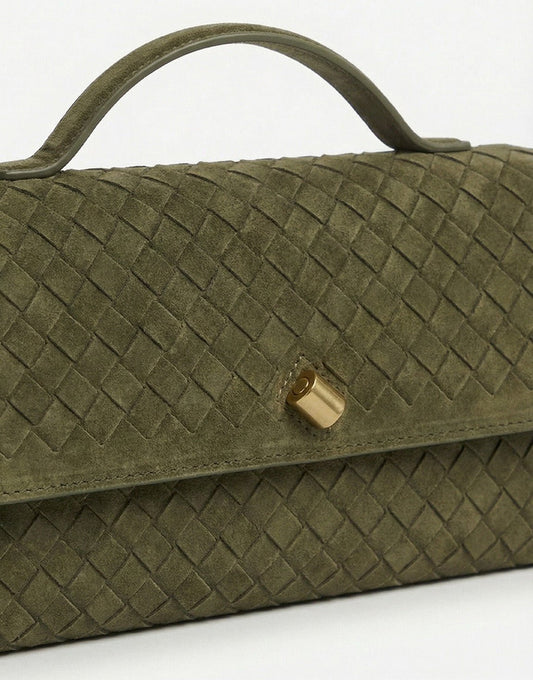 Army Groene Suede Gouden Detail Clutch - Tas - Olivia & Kate