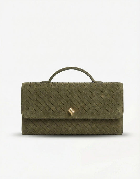 Army Groene Suede Gouden Detail Clutch - Tas - Olivia & Kate